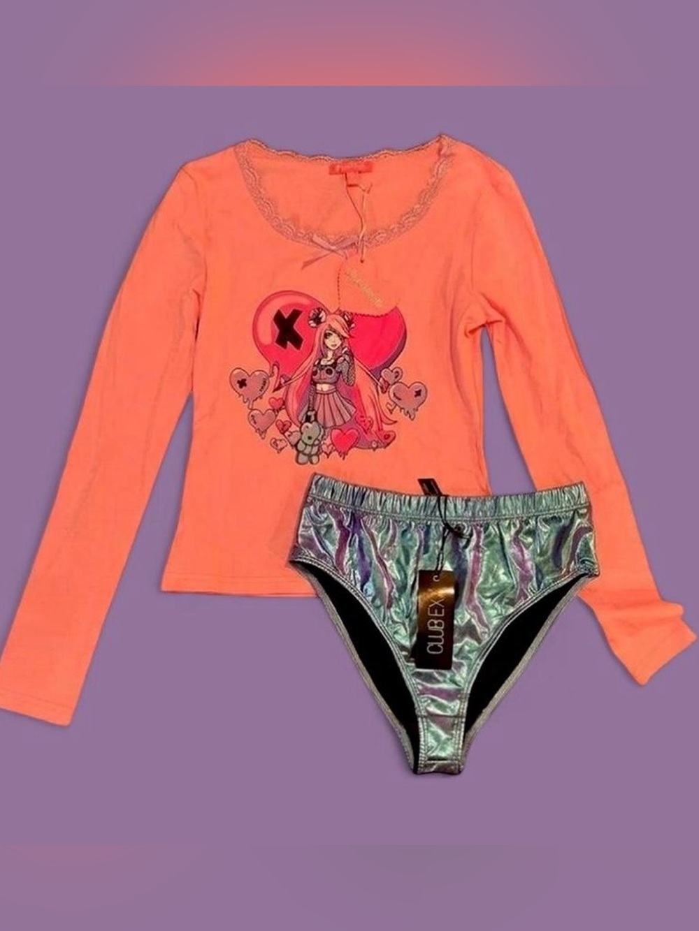 Dolls Kill Anime Top and Rave Bottoms Size Small Bundle